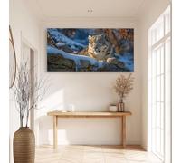 Snow Mountain Animal Leopard Rocks Canvas Prints Wall Art 120 x 80 cm - Elegant Framed Posters for Home Office Bedroom & Living Room Decorations, Modern Canvas Artwork