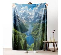 Snow Mountain Blanket Queen Soft Lightweight, Woodland River Canyon Microfiber Blanket 86x94 Inch, Nature Landscape Throw Blankets Washable Warm Cozy for Bedroom Sofa Camping Travel Home Decor