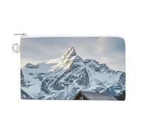 Snow Mountain Cabin Coin Purse Coin Pouch with Zipper for Men Women Portable Change Wallet Canvas Coin Bag