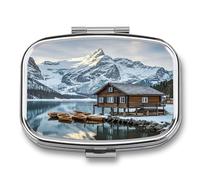 Snow Mountain Cabin Pill Case Travel Portable Pocket Pill Box 2 Compartment Medicine Case Large Capacity Daily Pill Cases Vitamin Organizer Medicine Organizer Small Pill Box