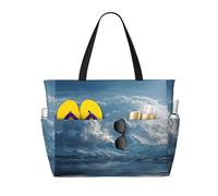 Snow Mountain Cloud Sea Print Large Capacity Beach Travel Bag, Waterproof Beach Tote Bag with Zip and Pocket, Tote Bags for Traveling, Shopping, Pool