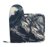 Snow Mountain Clouds Oven Mitts and Pot Holders Sets of 2 High Heat Resistant Kitchen Oven Gloves and Hot Pads Non-Slip Oven Gloves Potholders for Baking Cooking BBQ