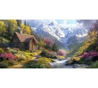 Snow Mountain Cottage Diamond Painting Kits for Adults & Kids, 5D Full Drill Round Diamond Art Craft, DIY Gem Art Painting by Numbers for Home Wall Decor, Beginner, Stress Relief Gift 90 x 180cm A459