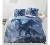 Snow Mountain Dragon Quilt Cover Double Ice Dragon Bedding Set with 2 Shams Fantasy Mystery Machine Washable, Corner Ties - Modern Bedroom Décor (200x200cm)