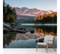 Snow Mountain Forest River Wall Sticker, Winter Sunshine Landscape Murals Self Adhesive Photo, Tree Plant Nature Wallpaper PVC Murals for Bedroom, Living Room Wall Art 260x175 cm