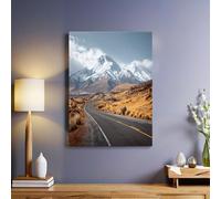 Snow Mountain Highway Landscape Canvas Wall Art 30 x 20 cm Natural Scenery Print Poster Kitchen Restaurant Dining Picture for Home Office Decoration