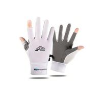 (Snow Mountain Ice Silk Two Finger White, M) Sun protection gloves for men driving, non-slip, thin, cycling, summer cycling, anti-ultraviolet, finger-free, touch screen, breathable i...