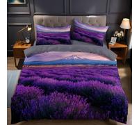 Snow Mountain Landscape Emperor Size Duvet Set Flowers purple lavender Microfiber Quilt Cover Soft Breathable Wrinkle Resistant Bedding Set 290x235 cm with Hidden Zipper for Bedroom Decor