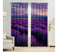 Snow Mountain Landscape Living Room Blackout Curtains W 55" x L 110" Flowers purple lavender Eyelet Drapes Thermal Insulated Noise Reducing Room Darkening 3D Print Panels Set of 2