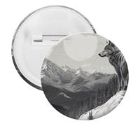 Snow Mountain Lone Wolf Badge Metal Round Pins, Lightweight Brooch for Backpack, Fashion Button Pins Badge for Shirts, Jackets, Shawl Coat, Unisex, 5PCS, Tinplate, metal round pins