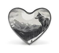Snow Mountain Lone Wolf Buttons Pin Memorial Boutonniere for Wedding Groom Bride, Customize Lapel Heart Pin for Christmas, Men Women Costume Decorative Fashionable Brooches