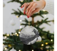 Snow Mountain Lone Wolf Ceramic Christmas Ornaments - 2.8 Inch Round Double-Sided Xmas Tree Decorations with Gold Ribbon for Home Holiday Decor, Gift for Family & Friends