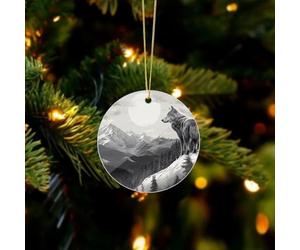 Snow Mountain Lone Wolf Christmas Ornaments - Xmas Tree Hanging Ornaments, Personalized Acrylic Circular Christmas Pendant for Holiday Keepsake Gifts