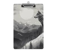 Snow Mountain Lone Wolf Clipboard 8.5×12.5 Inch Acrylic Clip Board with Metal Clip A4 Letter Size Decorative Clipboard Cute Hanging Clipboards for Office, Teacher, Nurse, Doctor,