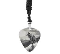 Snow Mountain Lone Wolf Guitar Pick Holder Necklace for Women, Personalized Bass Pick Pendant for Men, Rock Music Picks Necklace with Chain for Party, Music Inspired Gift