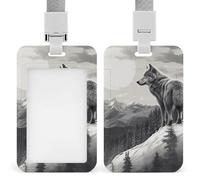 Snow Mountain Lone Wolf ID Badge Holder with Lanyard Waterproof Plastic ID Card Badge Transparent Wear-Resistant and Shock-Resistant Name Tag Clips for Id Badges, Nurse Teacher Office Gifts