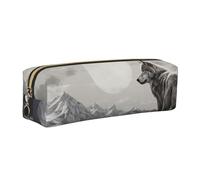 Snow Mountain Lone Wolf Leather Pencil Case Stationery Bag Pen Holder for Work & Office Zippered Pen Pouch