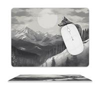 Snow Mountain Lone Wolf Mouse Pad for Office, Leather Mouse Mat with Non-Slip Base, Waterproof Desk Pad Protector for Home, Personalized Mouses Mat for Travel, Outdoor, 10" X 8"