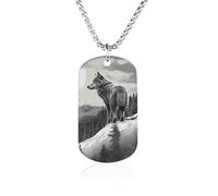 Snow Mountain Lone Wolf Necklace Gift for Girlfriend Boyfriend, Long Chain Pendant Custom with Picture, Personalized Necklace Gift for Christmas Anniversary Family Birthday Valentine's Day
