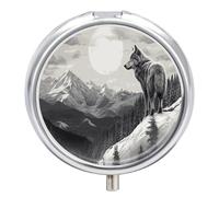 Snow Mountain Lone Wolf Pill Case Pill Box with 3 Compartments