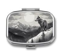 Snow Mountain Lone Wolf Pill Case with 2 Compartment, Pill Organizer Portable Square Pill Box,Vitamin Pill Organizer for Pocket Purse and Travel