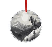 Snow Mountain Lone Wolf Round Ornament Hanging Pendant Decor