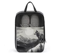 Snow Mountain Lone Wolf Shoe Bags with Zipper, Portable Shoe Organizer with Handle, Personalized Shoes Tote Bag for Travel, Waterproof Shoes Carrier, Storage Pouch