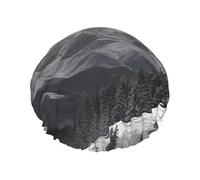 Snow Mountain Lone Wolf Shower Caps for Women Reusable Waterproof Shower Cap with Elastic Strap Bath Hair Hat Double Layers Thick Bath Caps for Spa Salon Travel