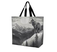 Snow Mountain Lone Wolf Tote Bag Grocery Shopping Bags Shoulder Bag
