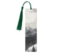 Snow Mountain Lone Wolf Wood Bookmark for Men Women Reading Wooden Bookmarks Unique Handmade Book Marks with Tassel Pendant Craft Bookmark for Book Lovers Birthday Teachers Gift