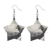 Snow Mountain Lone Wolf Wooden Earrings for Women, Vintage Elegant Wood Jewelry, Lightweight Earrings for Wedding, Party, Everyday Jewelry Gift, Love, Wood, wood
