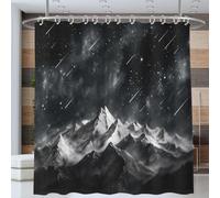 Snow Mountain Meteor Shower Curtains Mould Proof Resistant, Charcoal Drawing Style Shower Curtain with Hooks, Waterproof Quick-Drying Bathroom Curtains for Wet Room (Black,180 * 180cm)