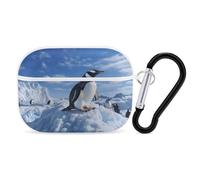 Snow Mountain Penguin Earbuds Organizer Shockproof Protective Airpods Pro Cover with Carabiner Clip Anti Fall Carrying Earphone Case Cover for Airpods Pro 2nd Generation White