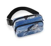 Snow Mountain Penguin Fanny Pack Belt Bag with Adjustable Strap Fashion Waist Bag for Outdoor Sports Hiking, white, 20x13cm, Full Printed Waist Bag