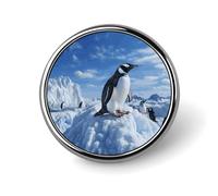 Snow Mountain Penguin Lapel Pin Badge Round Metal Button Pin Personalized Novelty Pinback Button Badges Funny Recognition Enamel Pins Novelty Cute Cartoon Brooch Pin for Jacket Bag Coat