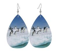 Snow Mountain Penguin Leather Earring For Women Teardrop Dangle Printed Fashion Accessories Daily Wear Party