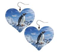 Snow mountain penguin Leather Earrings for Women Heart Earrings Lightweight Dangle Drop Earrings Cute Jewelry Gift