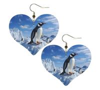 Snow mountain penguin Leather Earrings for Women Heart Earrings Lightweight Dangle Drop Earrings Cute Jewelry Gift, One Size, No Gemstone