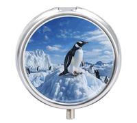 Snow Mountain Penguin Pill Box 3 Compartment Small Pill Case Cute 7-Day Weekly Pill Organizer Daily Medicine Container and Vitamin Planner Round Pill Dispenser for Travel Medicine Holder