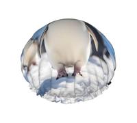 Snow mountain penguin print Stylish Shower Cap Reusable Shower Cap Women Large Shower Cap for Braids Long Hair
