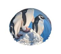 Snow mountain penguin print Stylish Shower Cap Reusable Shower Cap Women Large Shower Cap for Braids Long Hair