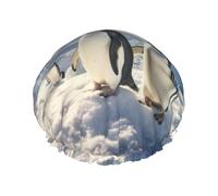 Snow mountain penguin print Stylish Shower Cap Reusable Shower Cap Women Large Shower Cap for Braids Long Hair