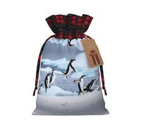 Snow mountain penguin Printed Christmas drawstring gift bags, cloth snack bags, suitable for candy, gifts, storage and Christmas parties
