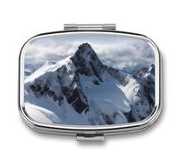 Snow Mountain Pill Box 2 Compartments Portable Travel Pill Case Mini Medicine Organizer for Pocket Purse Metal Waterproof Medicine Container Holder Vitamin Fish Oil