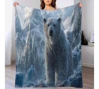Snow Mountain Polar Bear Flannel Throw Blanket for Bed Sofa Travel, Super Soft Nordic Animals Flannel Blanket for Adults and Kids, 180x220cm