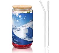 Snow Mountain Printing 16oz Drinking Glasses with Lids and Straws,Cute Water Glasses for Juice,Beer,Coffee,Tea