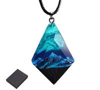 Snow Mountain Resin Necklace,Nature Inspired Wood Epoxy Pendant with Walnut Base,Unisex Gift for Men & Women (Green)