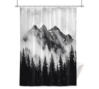 Snow Mountain Shower Curtain for Bathroom, Black Forest Nature Minimalist Art Modernism Waterproof Cloth Fabric Bathroom Accessories Set with 12 Rust Proof Plastic Hooks, 72” x 84”