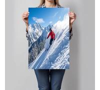 Snow Mountain Skiing Scenery Unframed Canvas Wall Art Realistic Athletes Painting Canvas Prints Poster Blue White Pictures For Living Room Bedroom Home Office Hallway Corridor Wall Decor 50X70Cm
