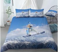 Snow Mountain Skiing Single Duvet Cover Set Extreme Sports Bedding Set 3D Print Soft Microfiber Quilt Covers 155x200 cm with Zipper Closure and 2 Pillowcases 50x75 cm for Teens M.37